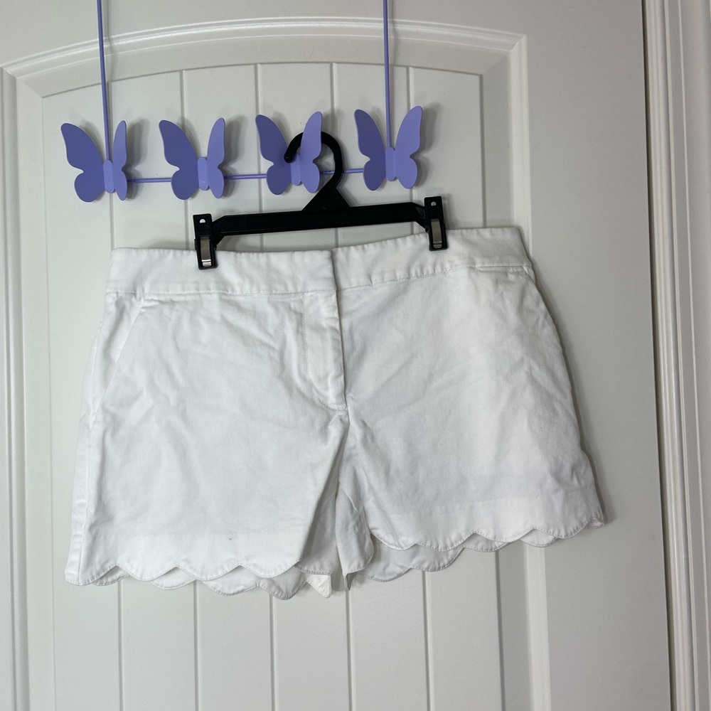 LOFT White Scalloped Hem Cotton Blend Shorts